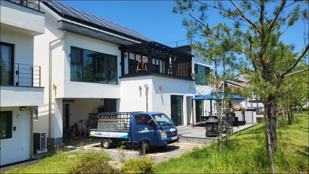 전원주택 2층 테라스 썬룸 작업